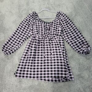 Purple & Black Gingham Babydoll Minidress